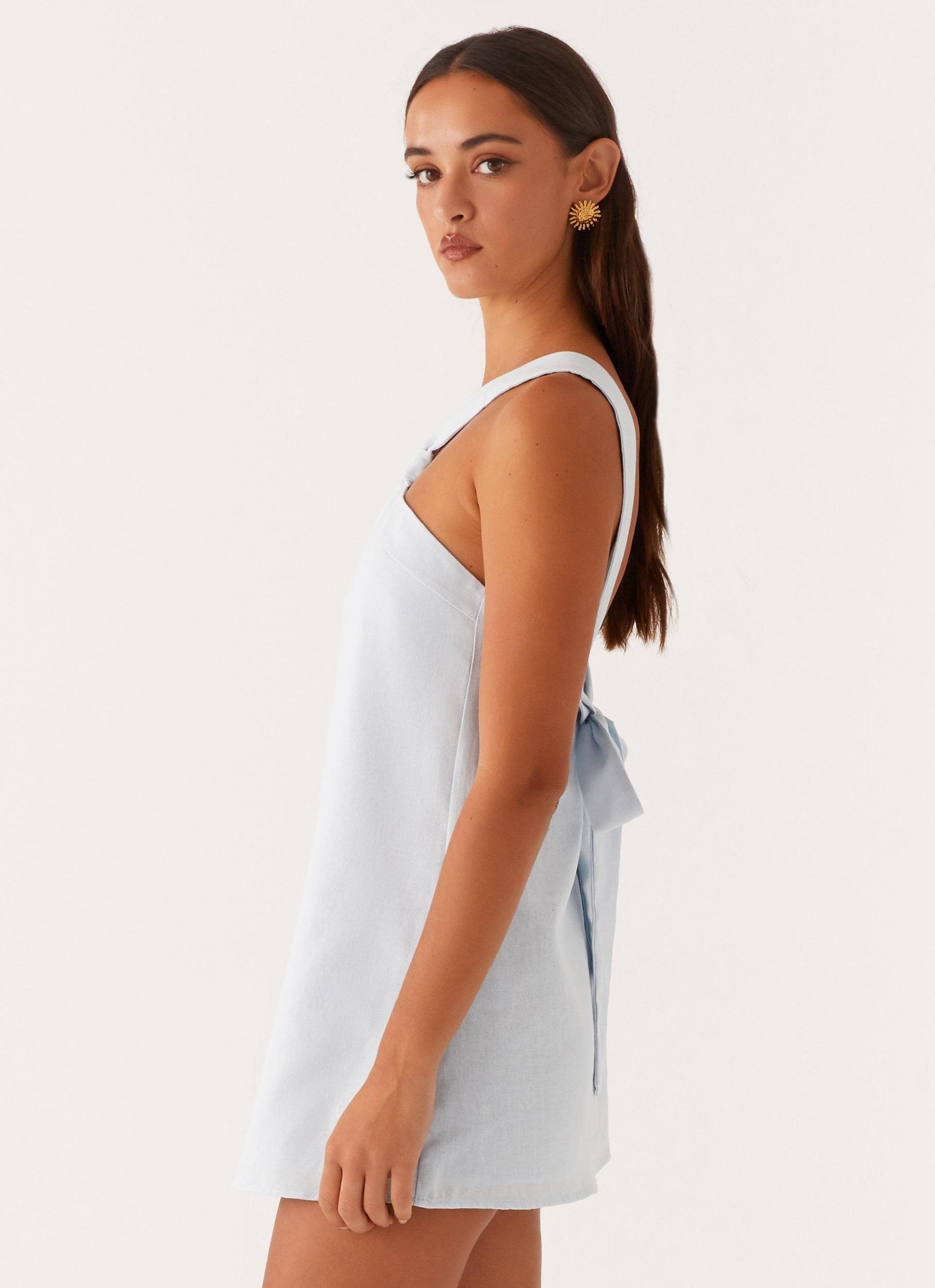 Keira Linen Mini Dress - Blue Product Image