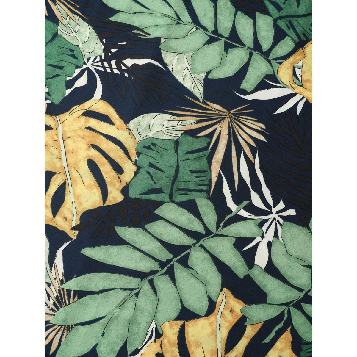 Plus Size Breezy Tropical Print Pockets Midi Dress DarkBlue Women Overlap Collar Short sleeve Curvy BloomChic 22-24/3X Product Image