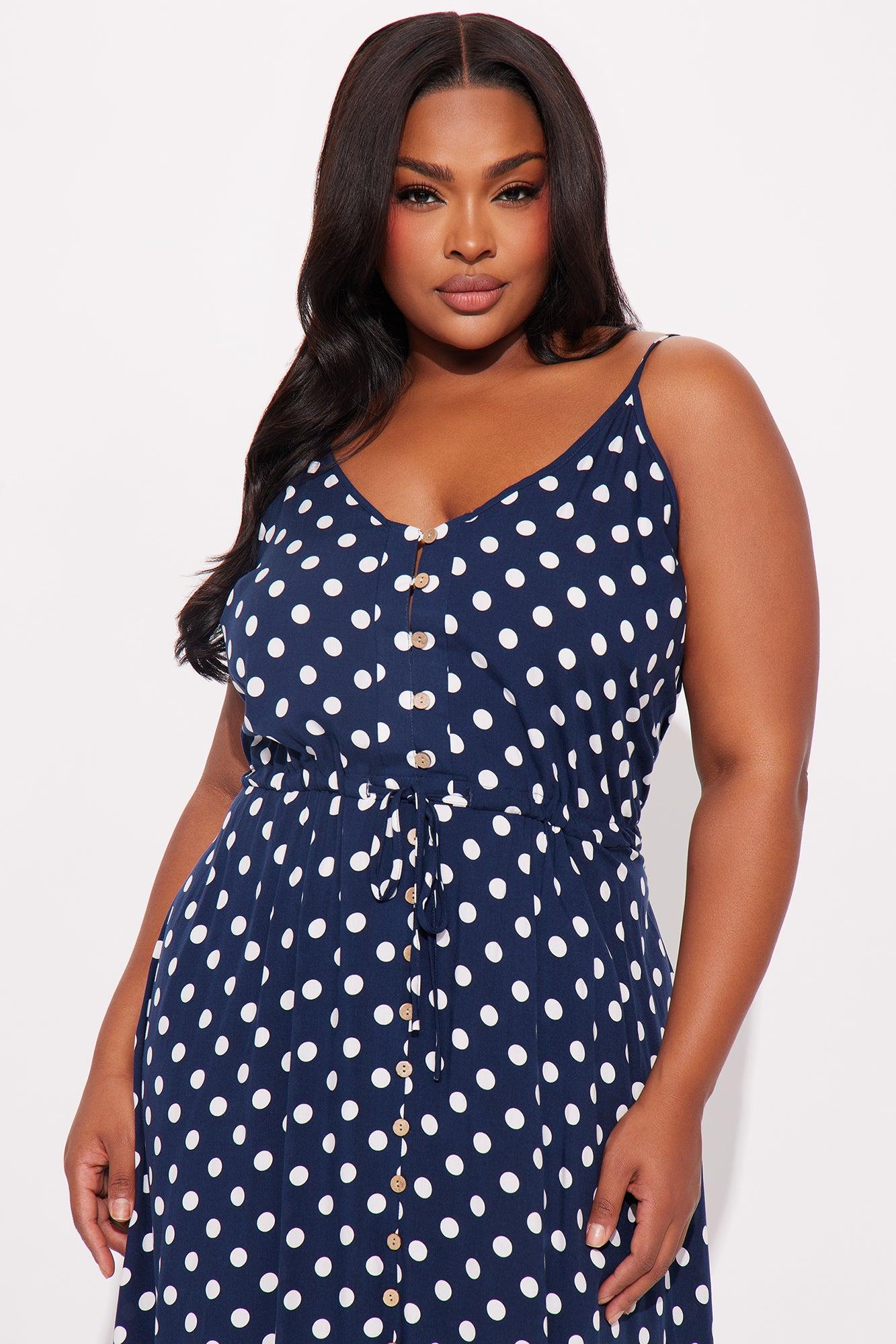 Daphne Polka Dot Midi Dress - Navy Product Image
