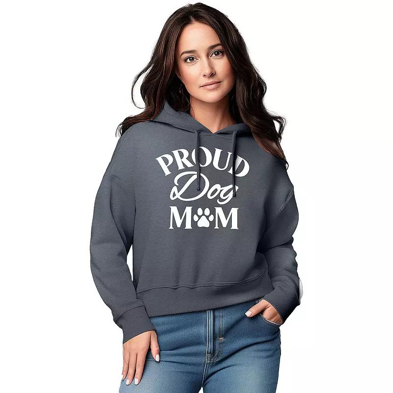 Womens Proud Cat Mom Graphic Cropped Hoodie Grey Blue Product Image
