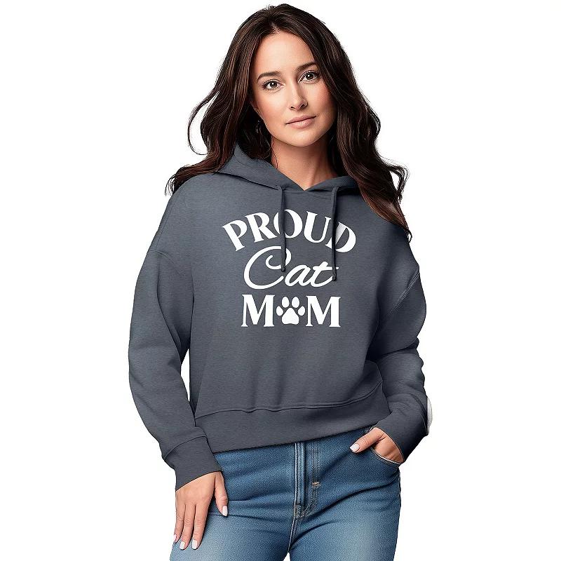 Womens Proud Cat Mom Graphic Cropped Hoodie Grey Blue Product Image