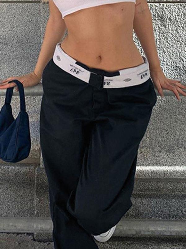 Patchwork Waist Straight Leg Pants Product Image