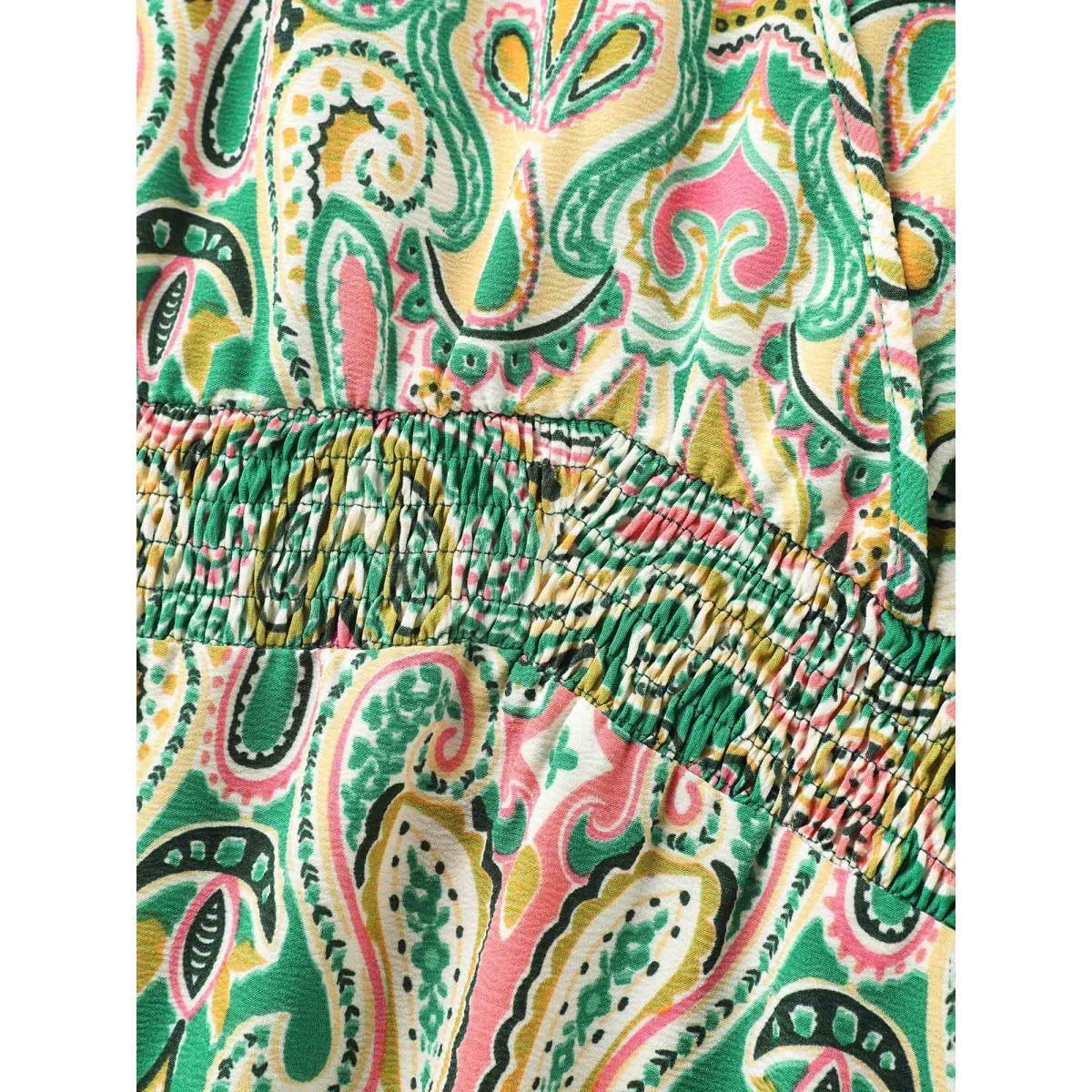 Plus Size Paisley Print Shirred Pockets Midi Dress Truegreen Women Overlap Collar Short sleeve Curvy BloomChic 10/M Product Image