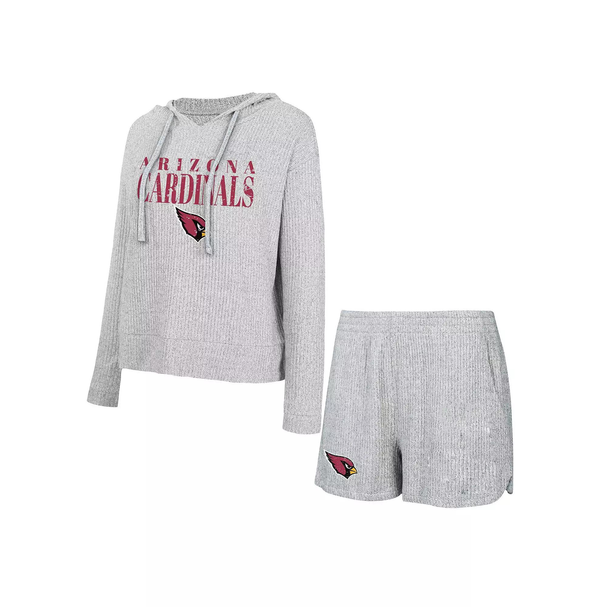 Women's Concepts Sport Gray Arizona Cardinals Juniper Long Sleeve Hoodie T-Shirt & Shorts Set,  Product Image