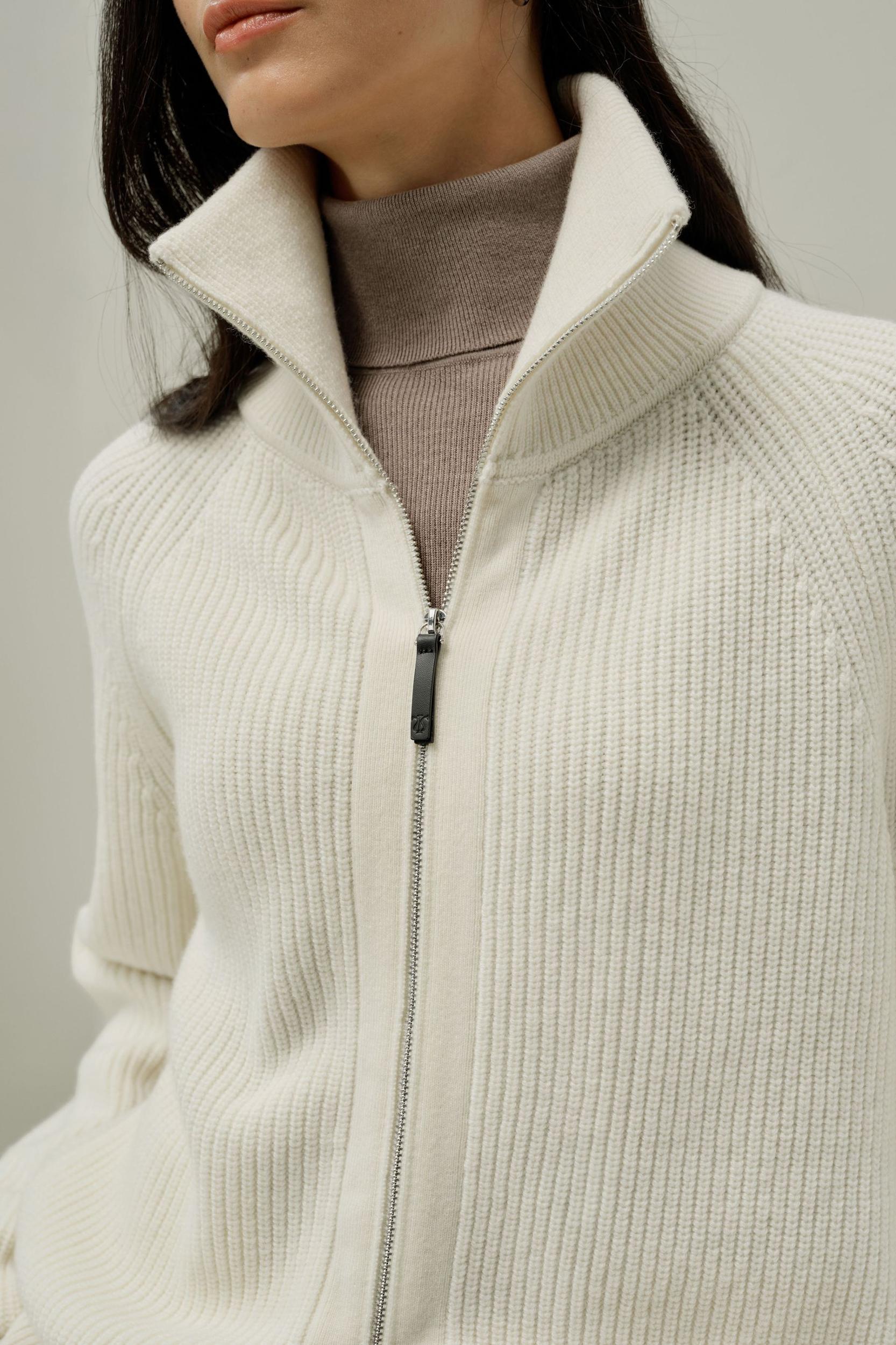 Ribbed-knit Turtleneck Zip Cardigan Product Image