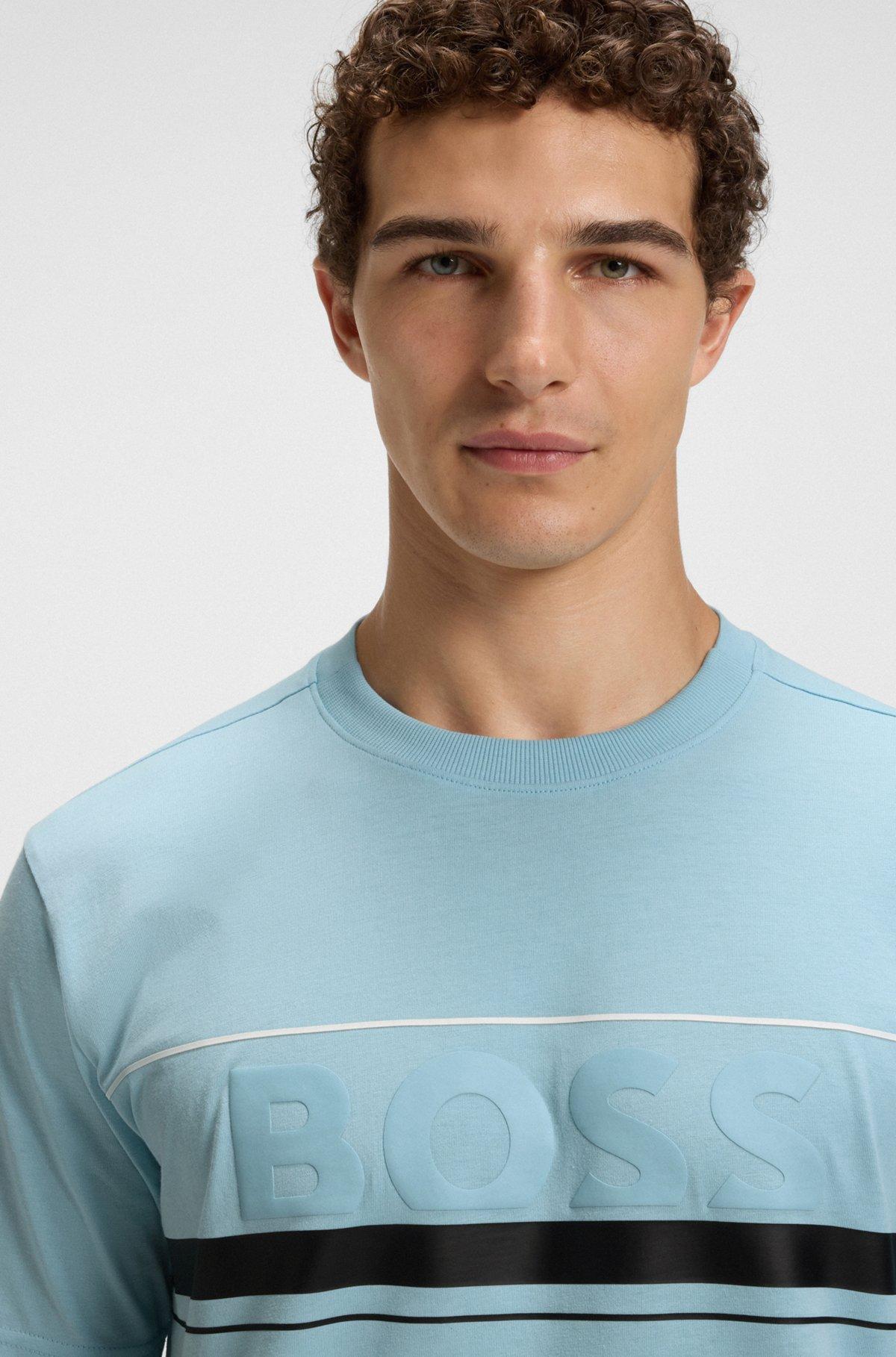 Cotton-jersey T-shirt with stripes and logo Product Image