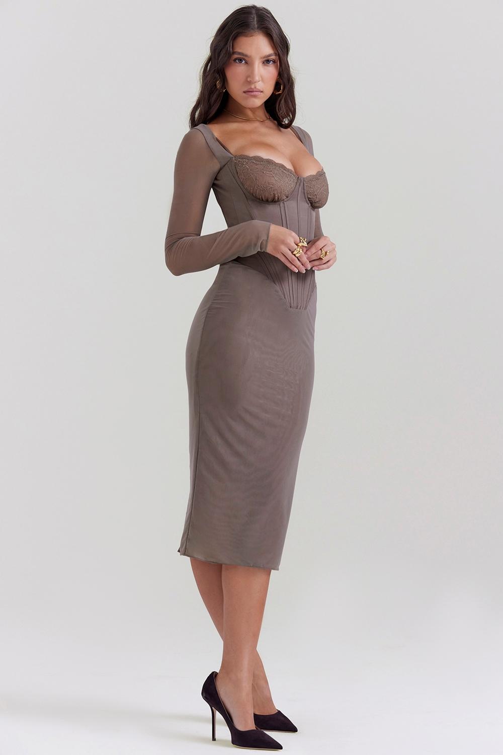 Safran  mocha corset midi dress Product Image