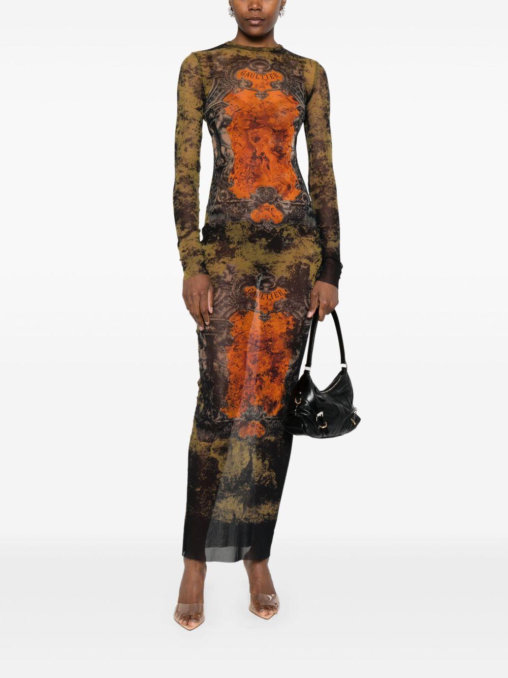 JEAN PAUL GAULTIER Graphic Print Full-length Dress With Long Sleeves In Black Product Image