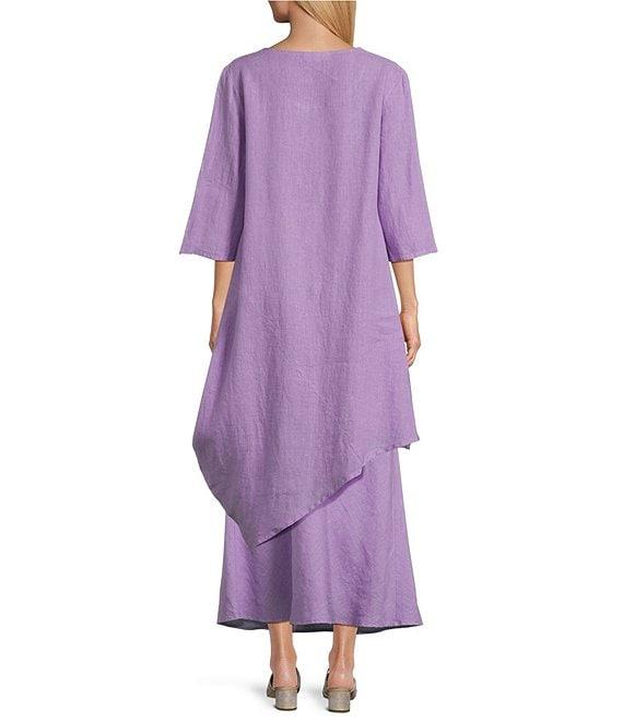 Bryn Walker Light Linen Naida Round Neck 3/4 Sleeve Asymmetric Hem Tunic Product Image