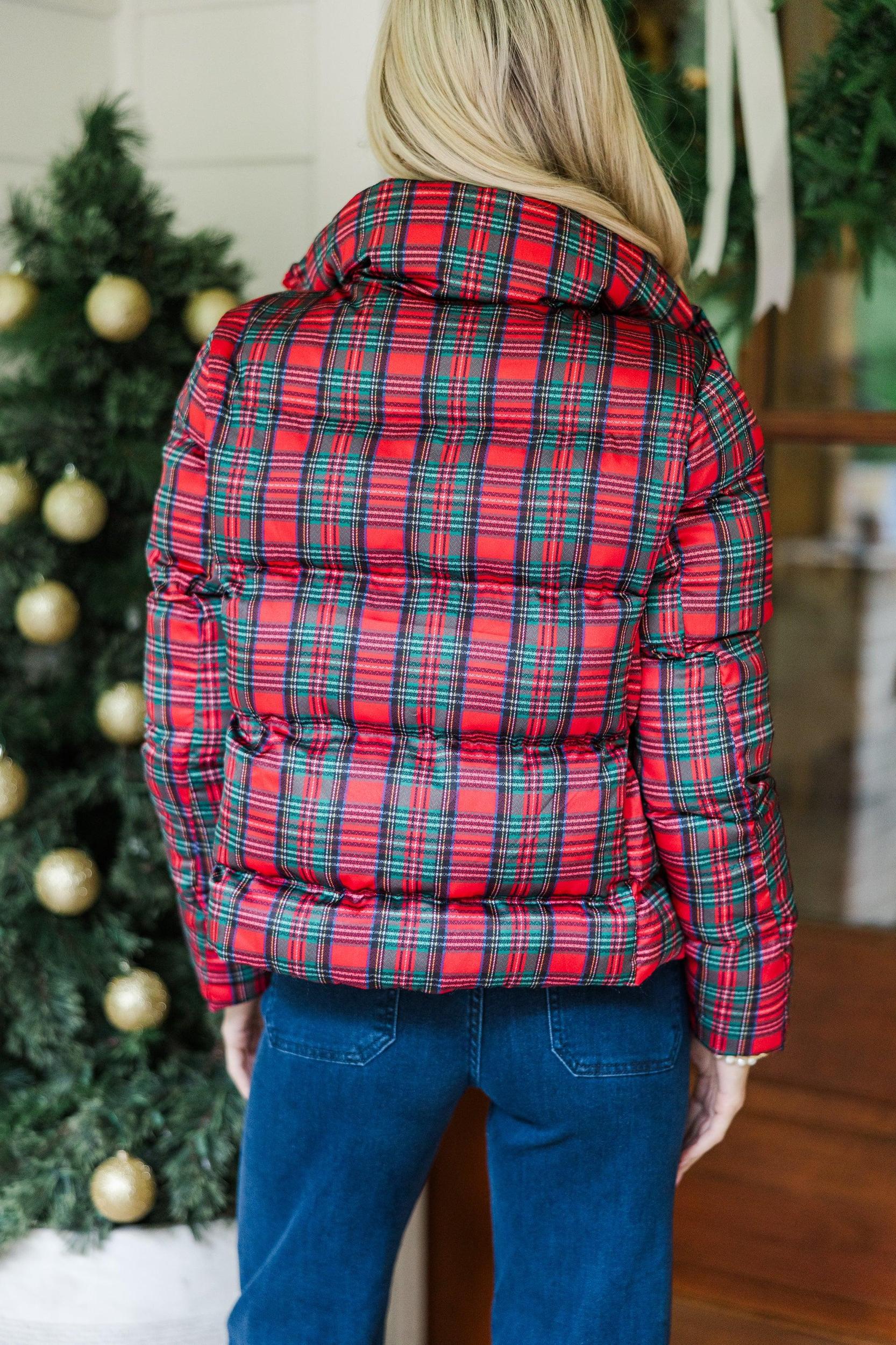 Oh So Merry Red Plaid Puffer Jacket Female Product Image