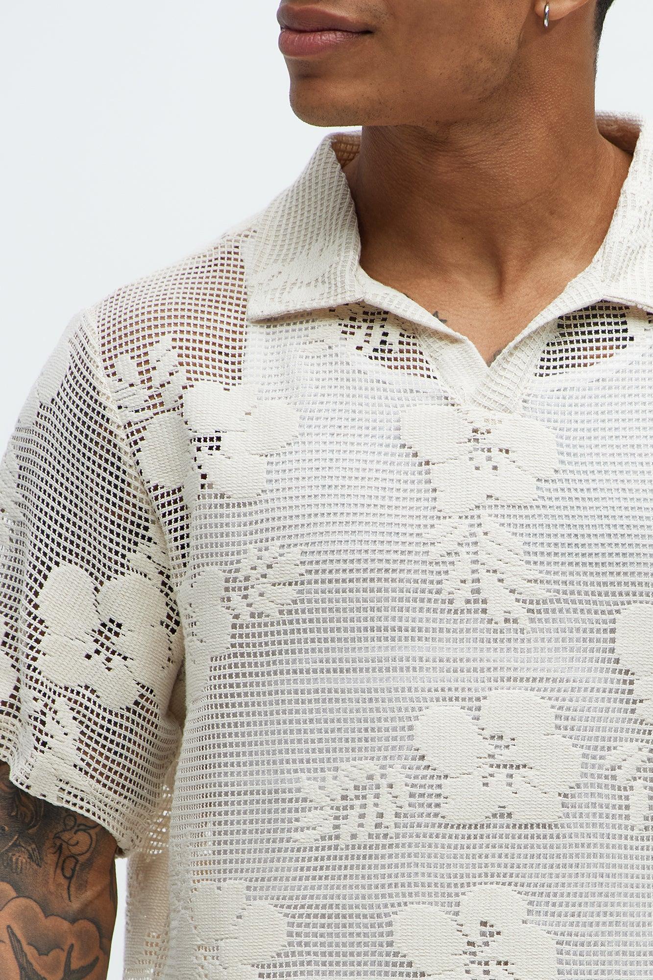 Eastland Crochet Lightweight Johnny Collar Shirt - Off White Product Image