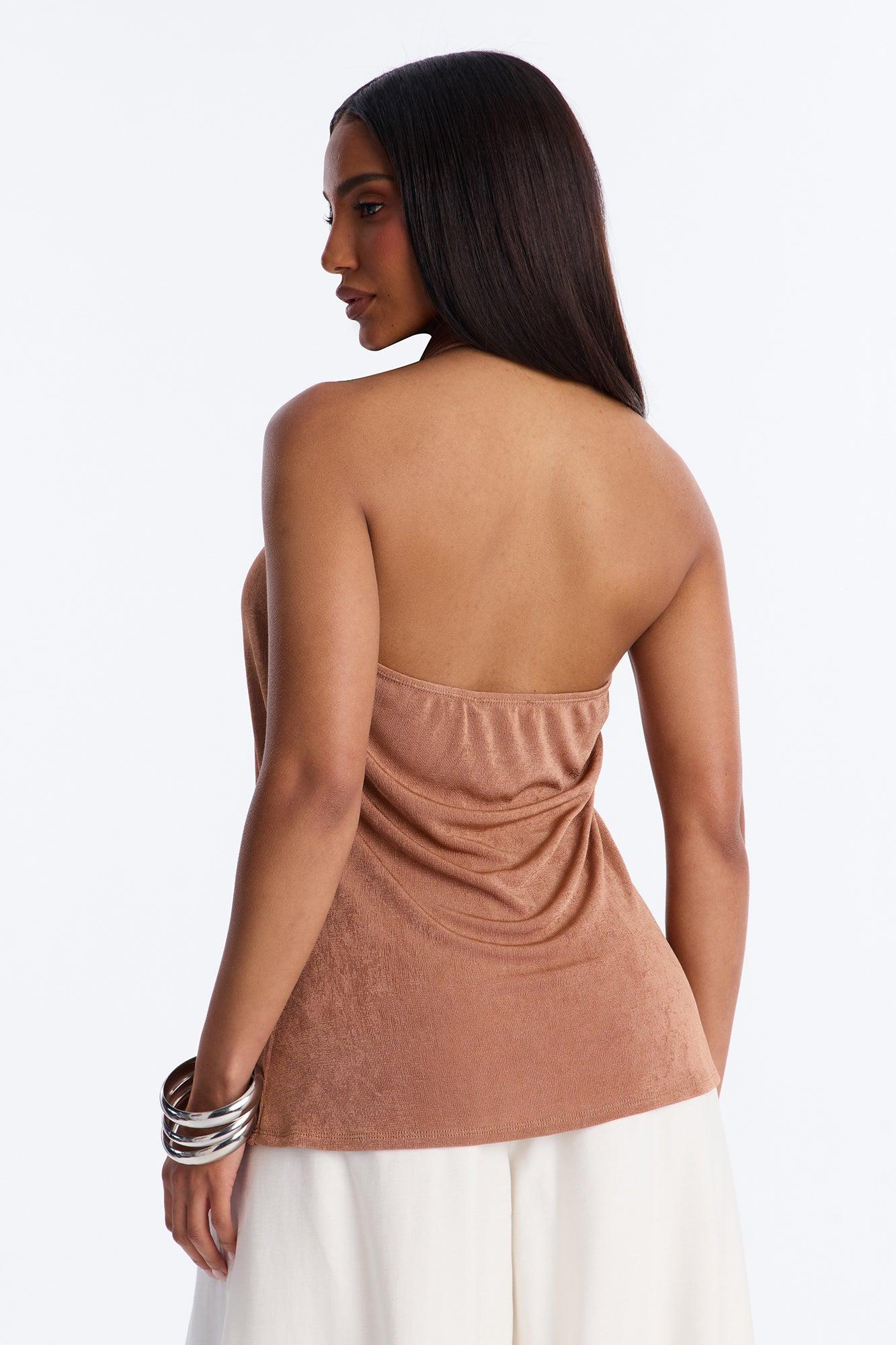 Your Desire Ruched Halter Flyaway Top - Mocha Female Product Image