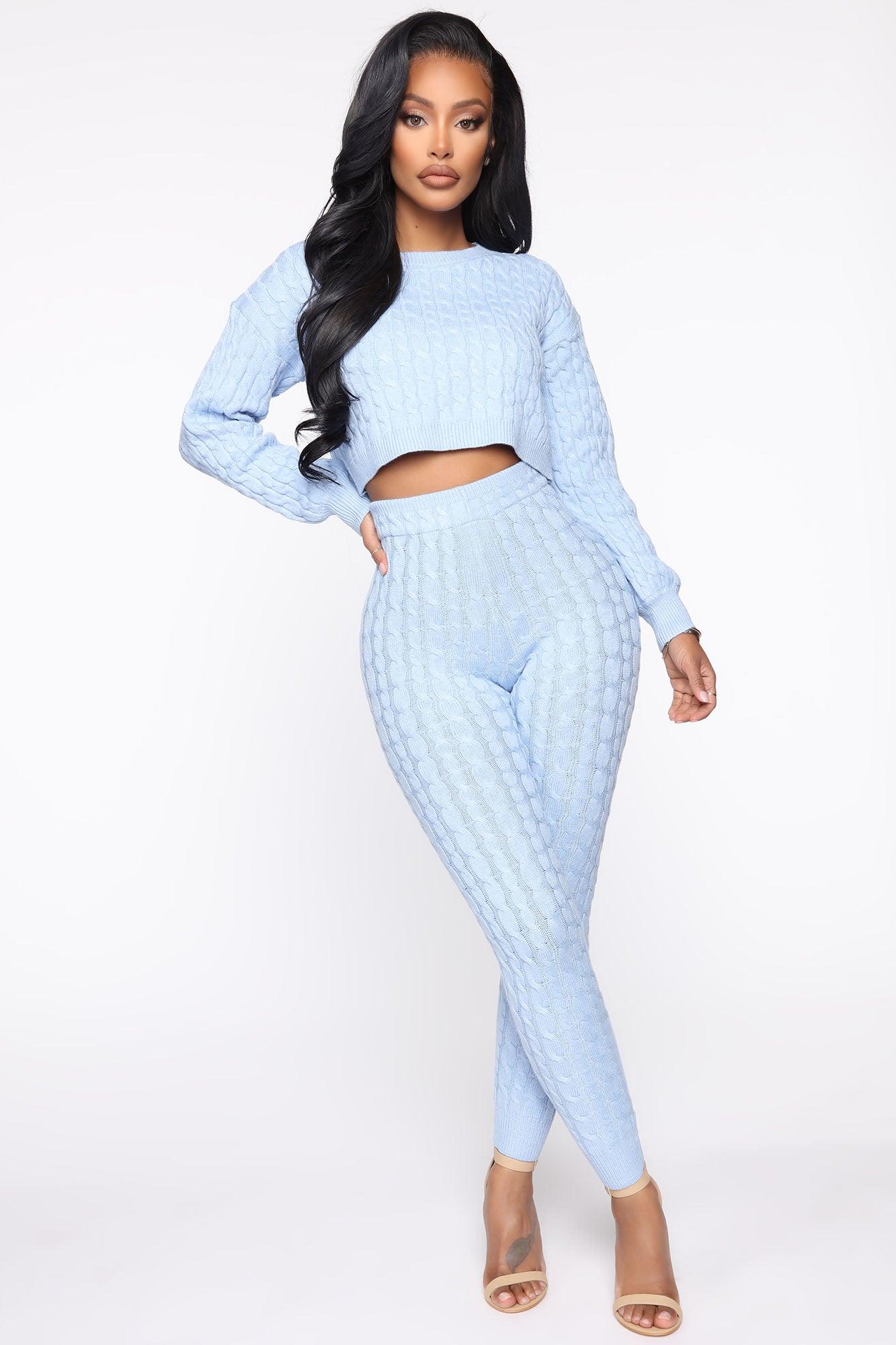 Sweater Sweetie Pant Set - Light Blue Product Image