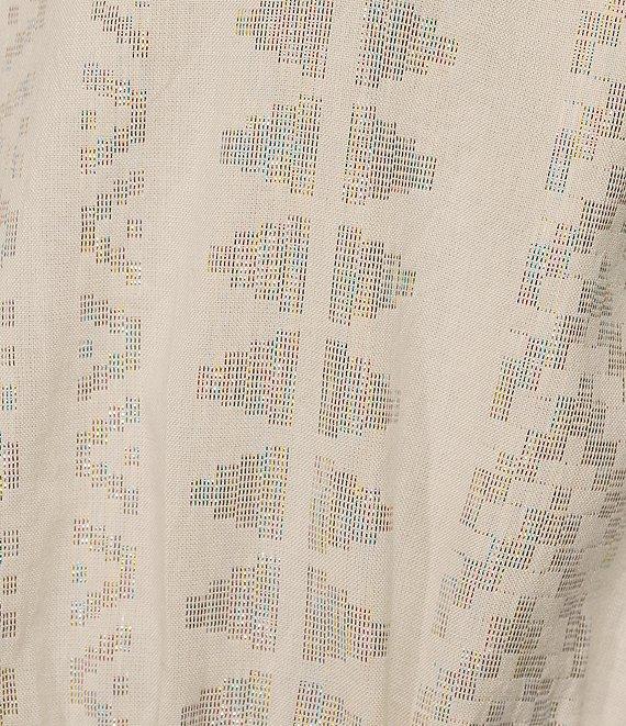 ELAN Coordinating Metallic Arrow Print Crew Neck Cap Sleeve Banded Cropped Top Product Image