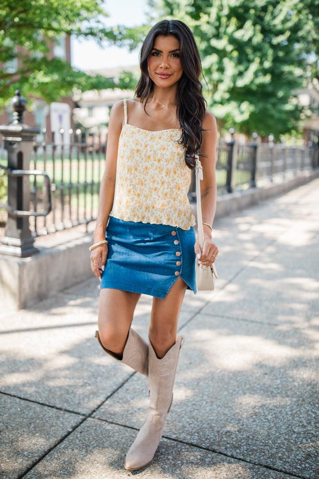 Go With Me Ivory And Mustard Plisse Floral Tank FINAL SALE Product Image