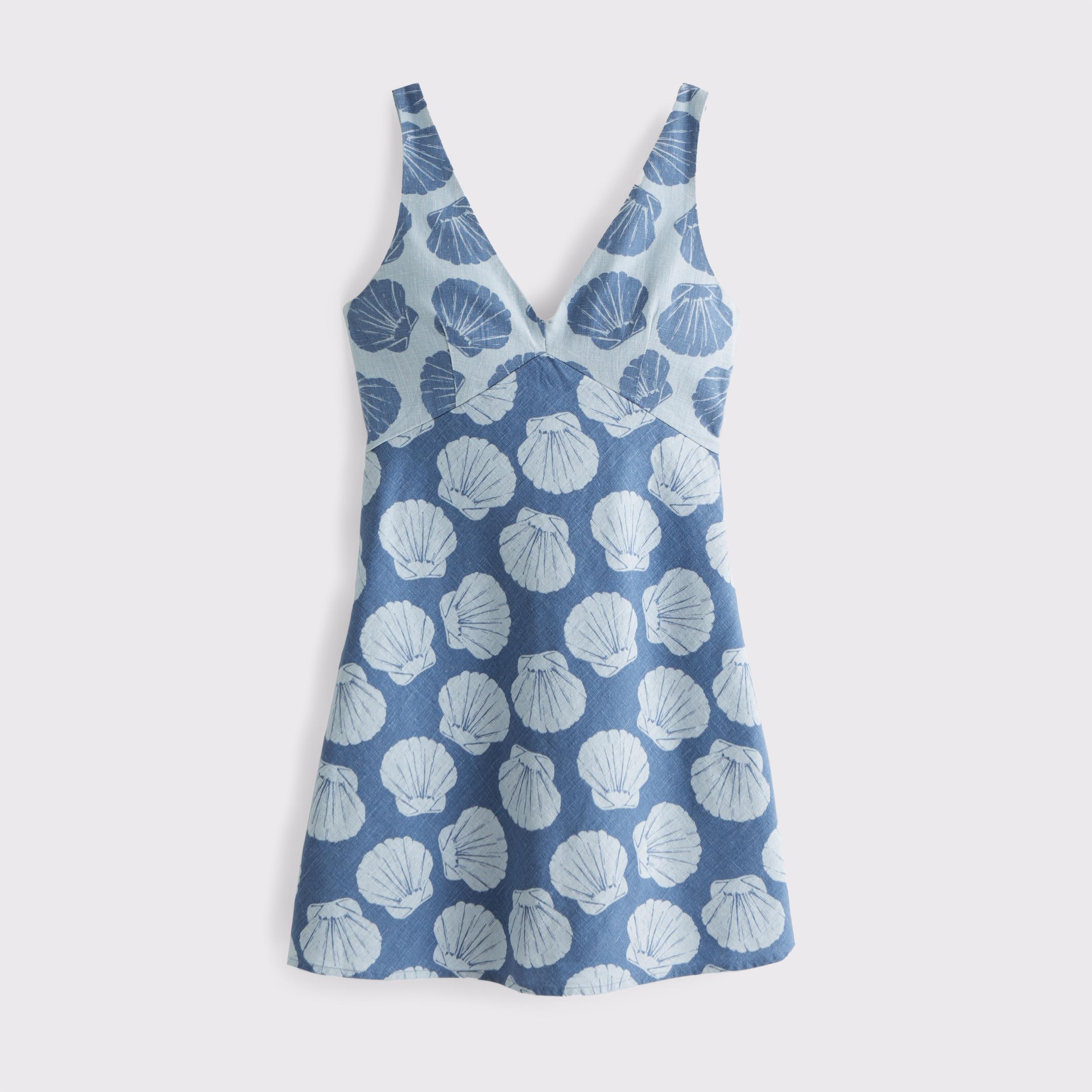 V-Neck Linen-Blend Mini Dress Product Image