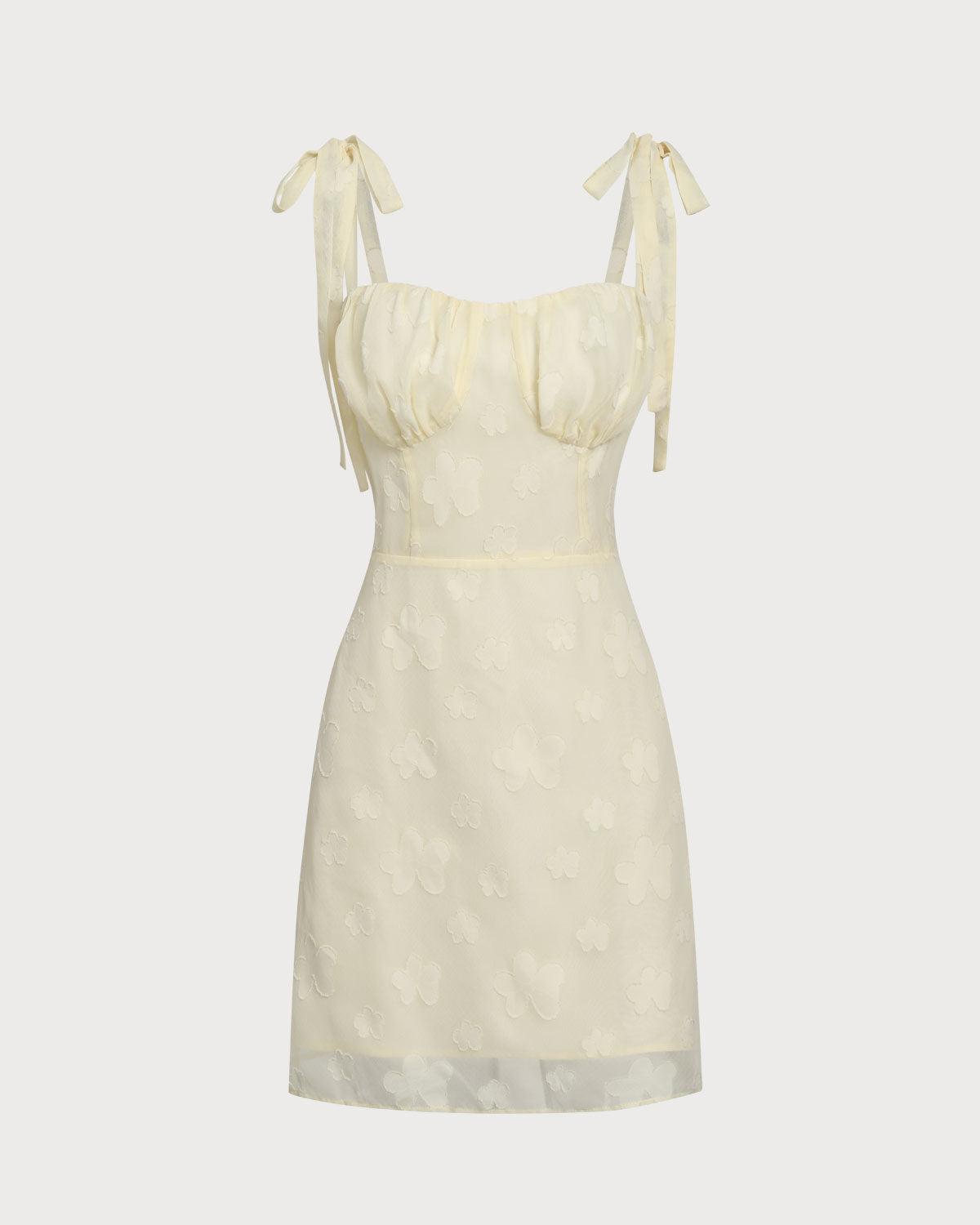 Yellow Jacquard Tie Strap Mini Dress Product Image