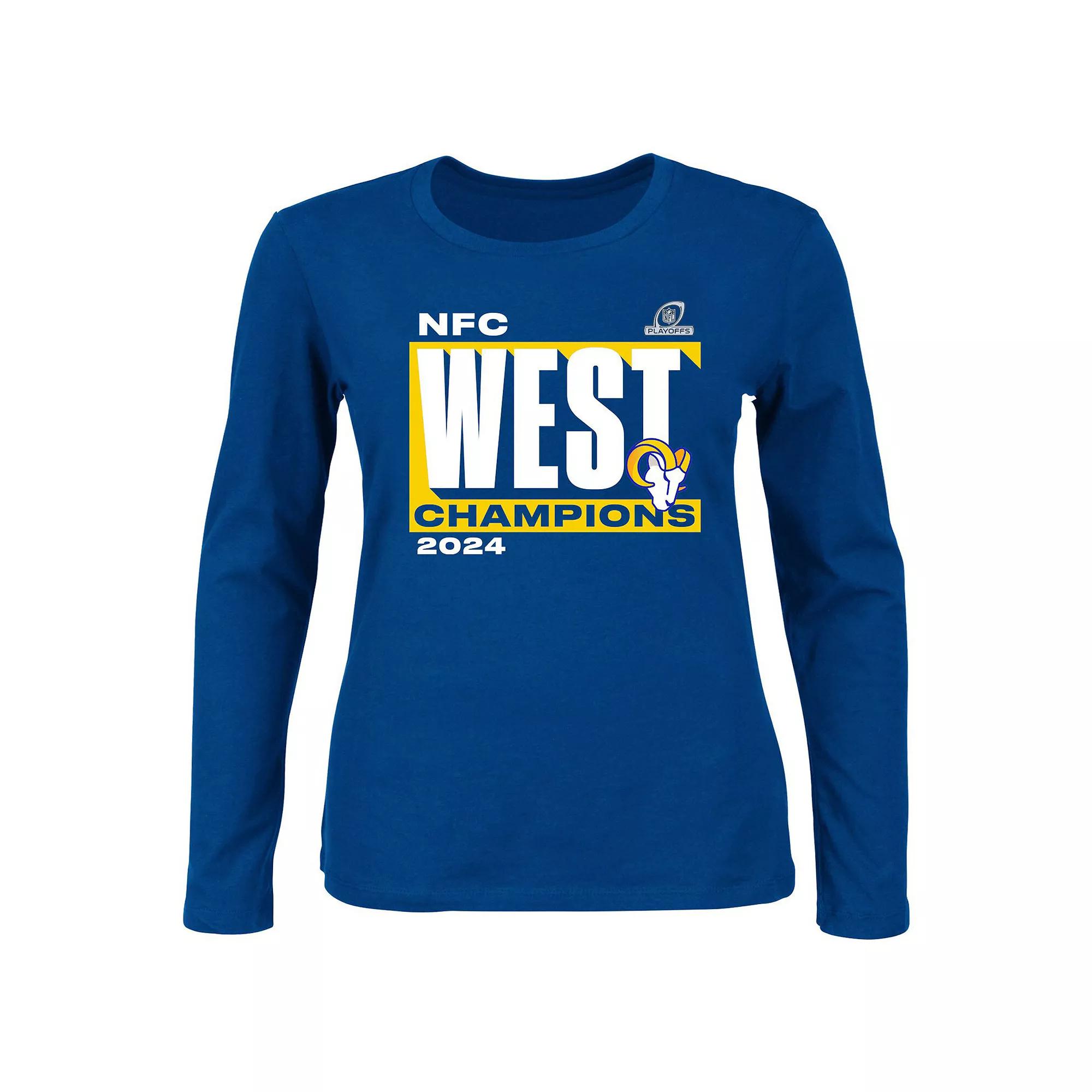Women's Fanatics Royal Los Angeles Rams 2024 NFC West Division Champions Plus Size Long Sleeve Scoop Neck T-Shirt, Size: 2XL, Blue Product Image