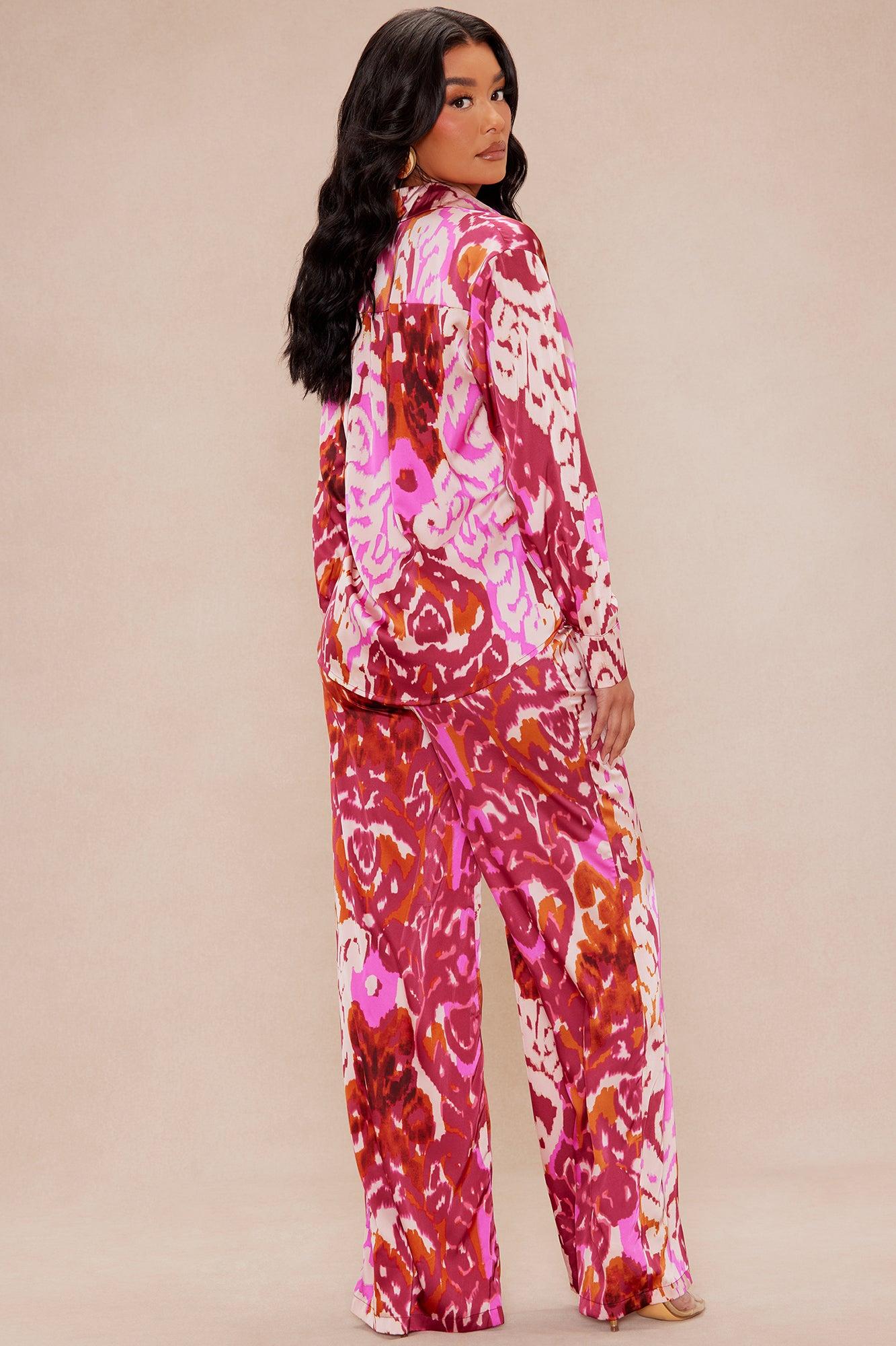 Kristine Satin Wide Leg Pant Set - Fuchsia/combo Product Image