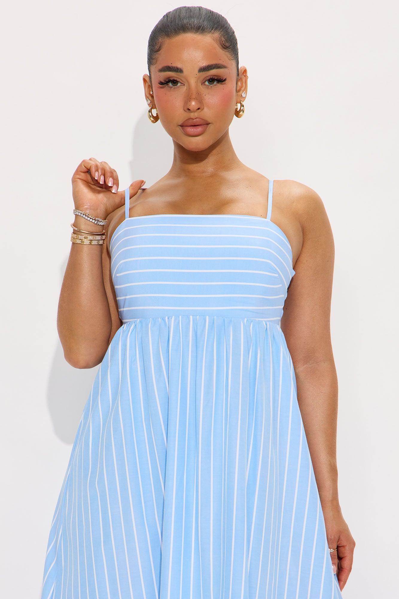 Sabrina Striped Poplin Maxi Dress - Light Blue Product Image