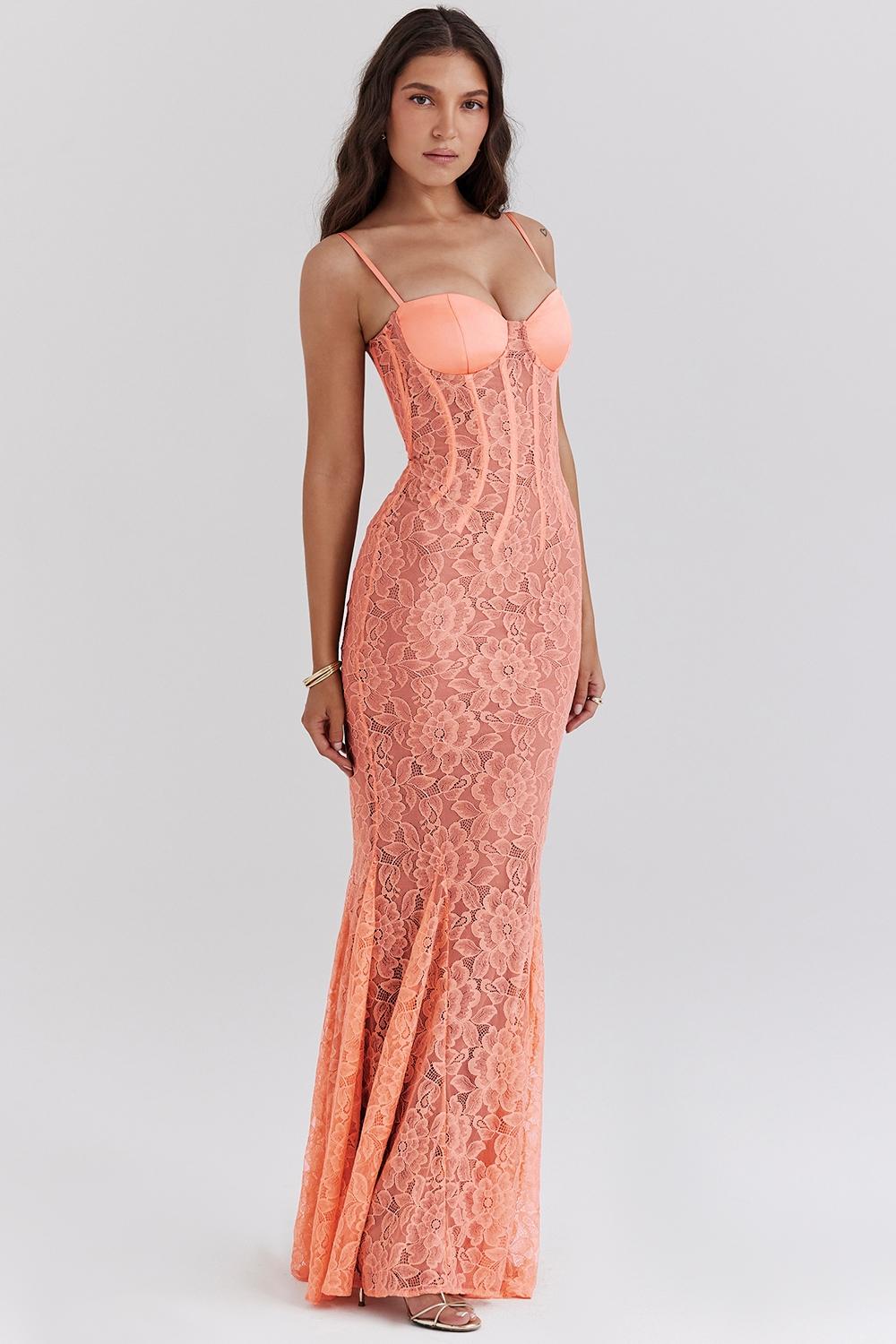 Cordelia  sorbet lace godet maxi dress - sale Product Image