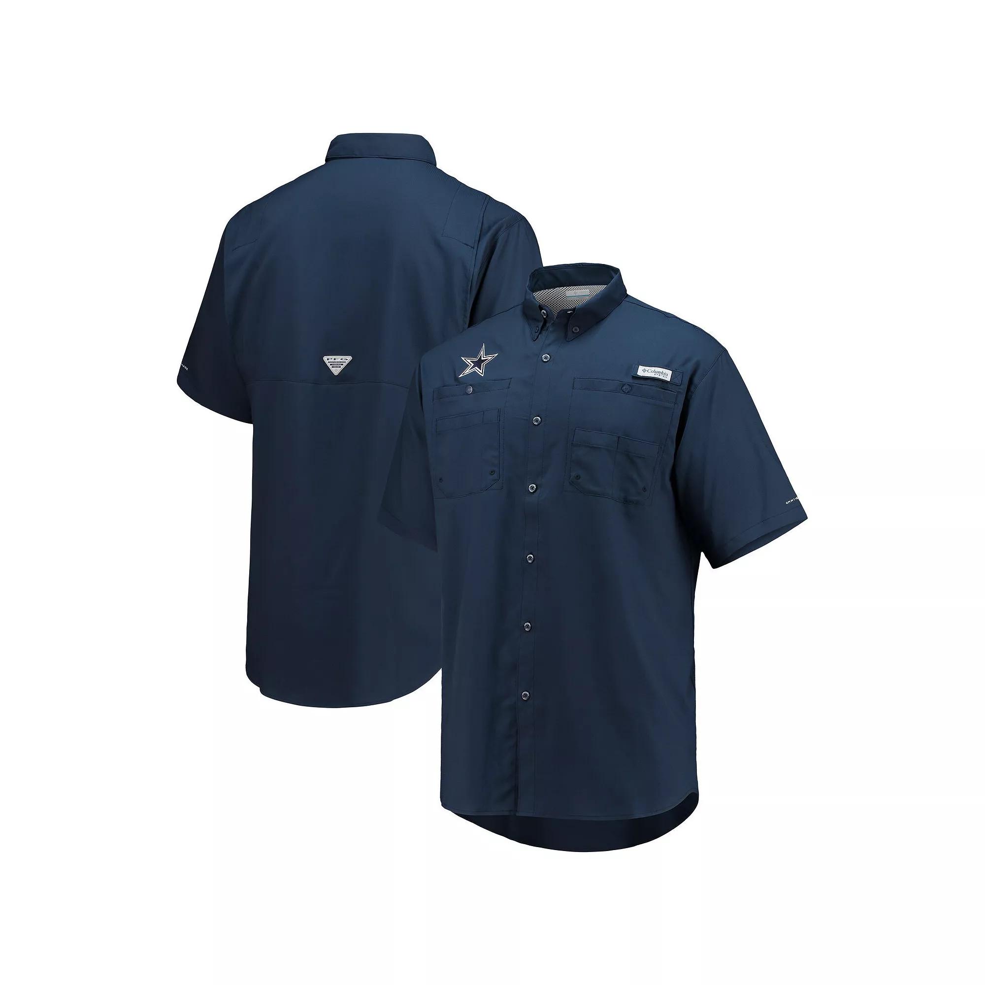 Men's Columbia Navy Dallas Cowboys Tamiami Omni-Shade Button-Down Short Sleeve Shirt,  Product Image