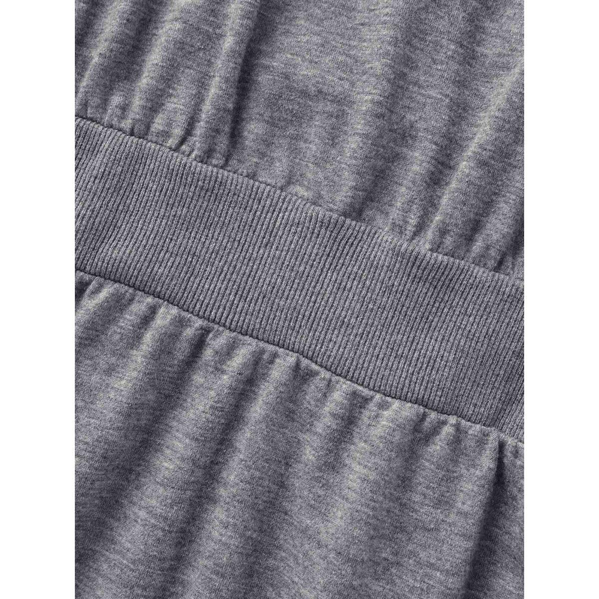 Plus Size Crew Neck Elastic Waist Midi Dress DarkGray Women Casual Patchwork Round Neck Long Sleeve Curvy BloomChic 22-24/3X Product Image