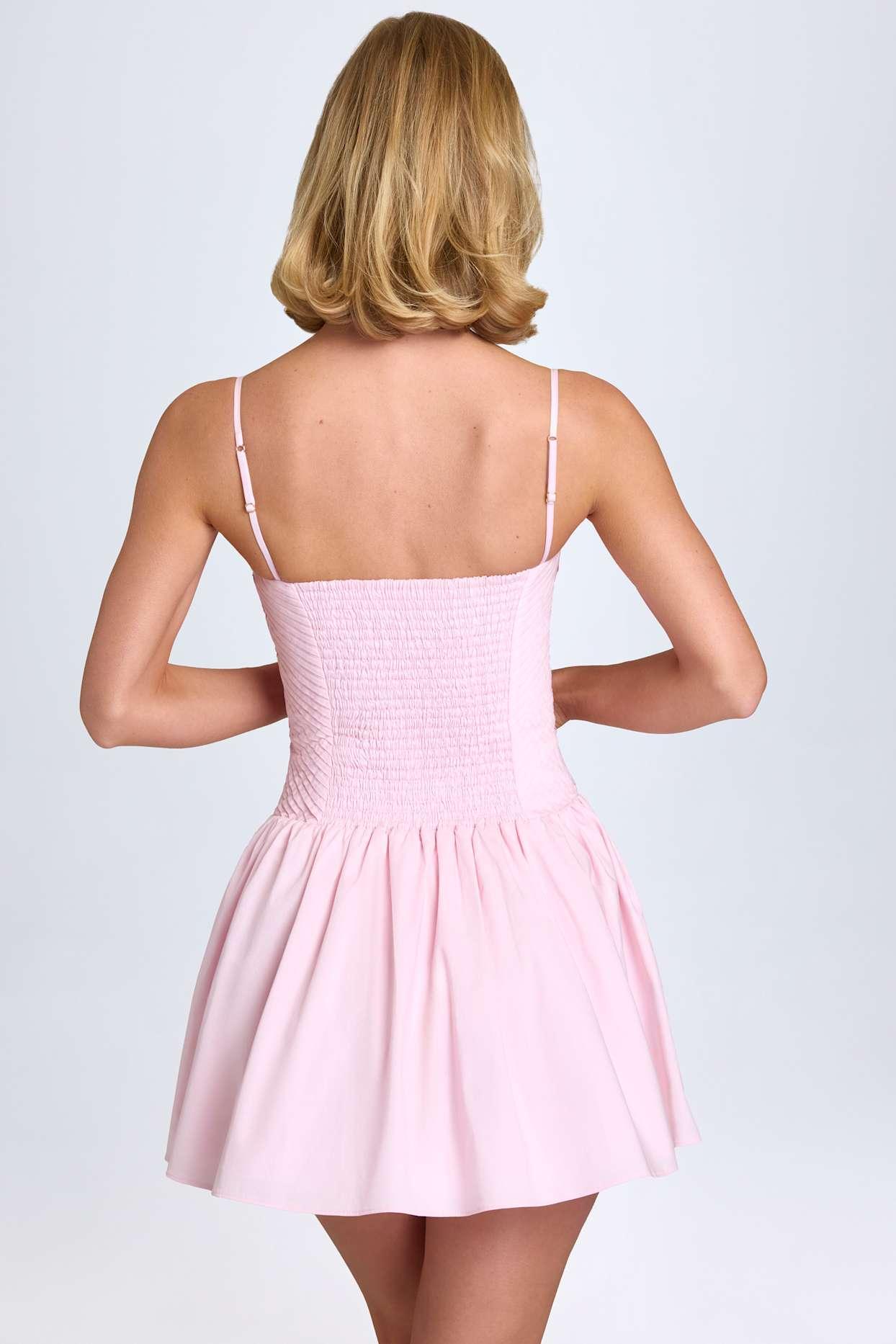 Pintucked Shirred Mini Dress in Blush Product Image