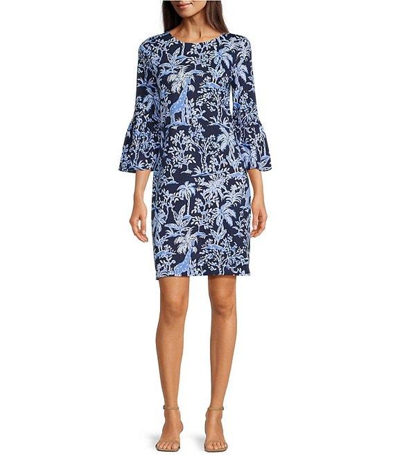 Lilly Pulitzer Rozaline Printed Jersey Crew Neck 3/4 Sleeve Ruffle Hem Dress Product Image