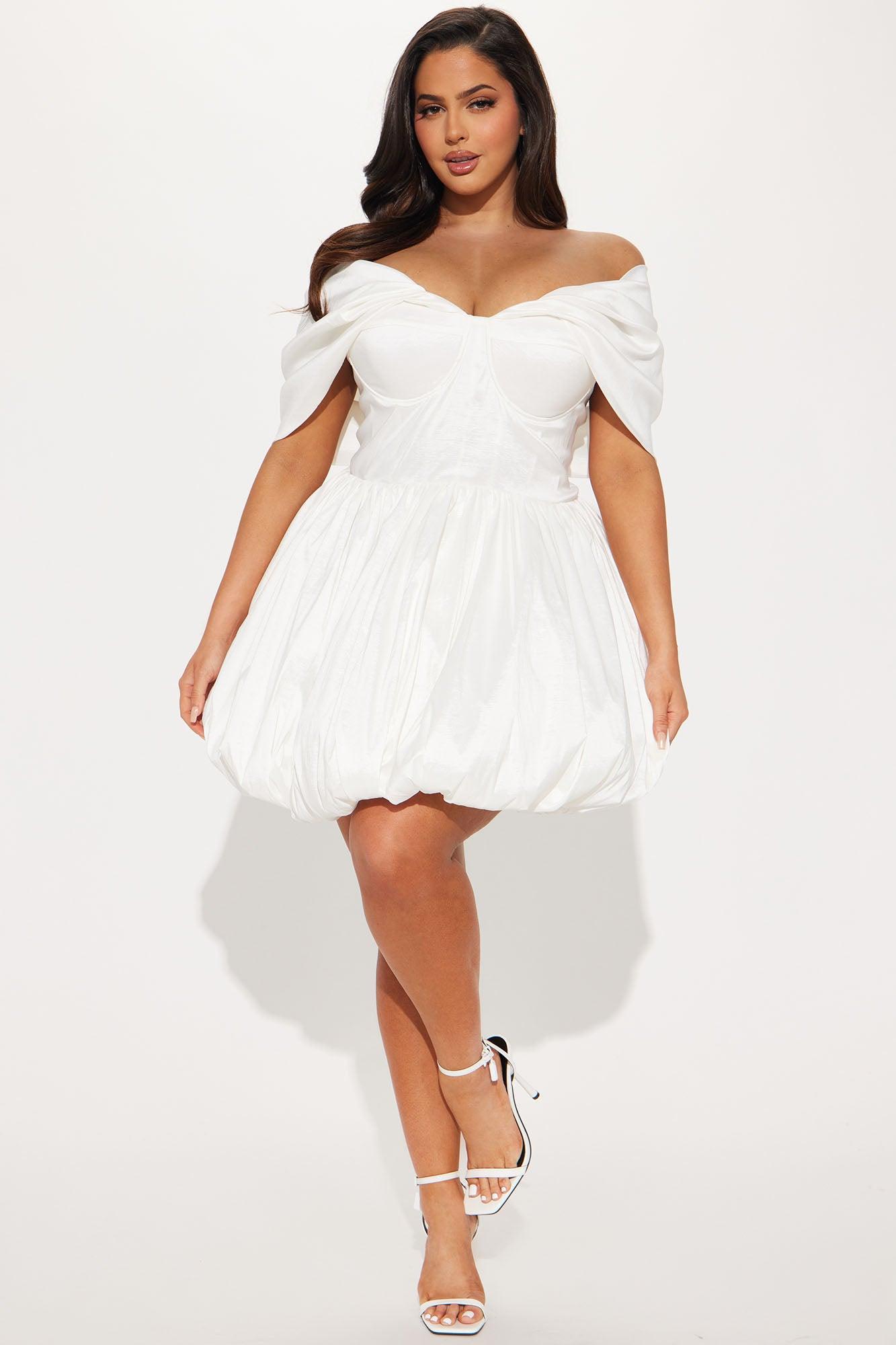 Heavenly Aura Satin Bubble Mini Dress - White Product Image