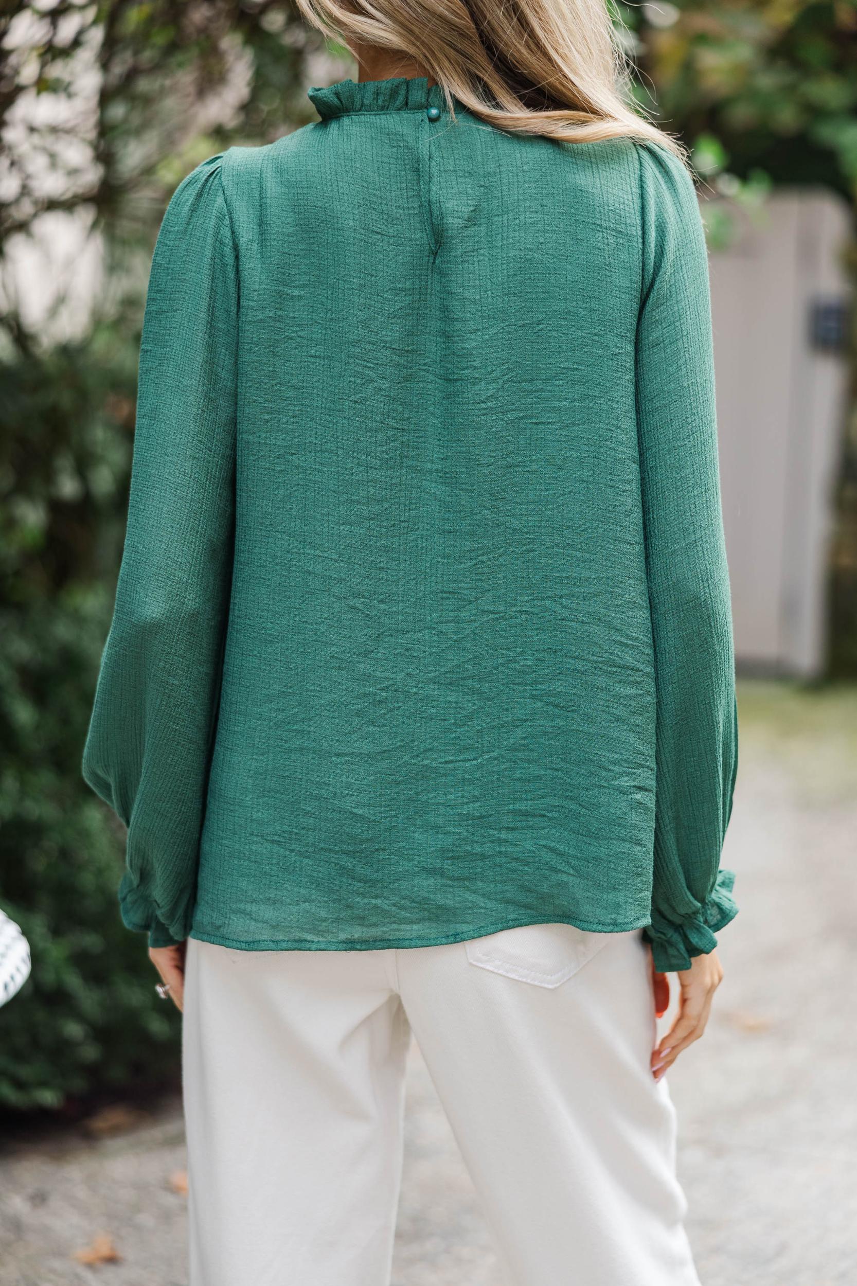 Wish You Were Here Emerald Green Crochet L/S Blouse Female Product Image
