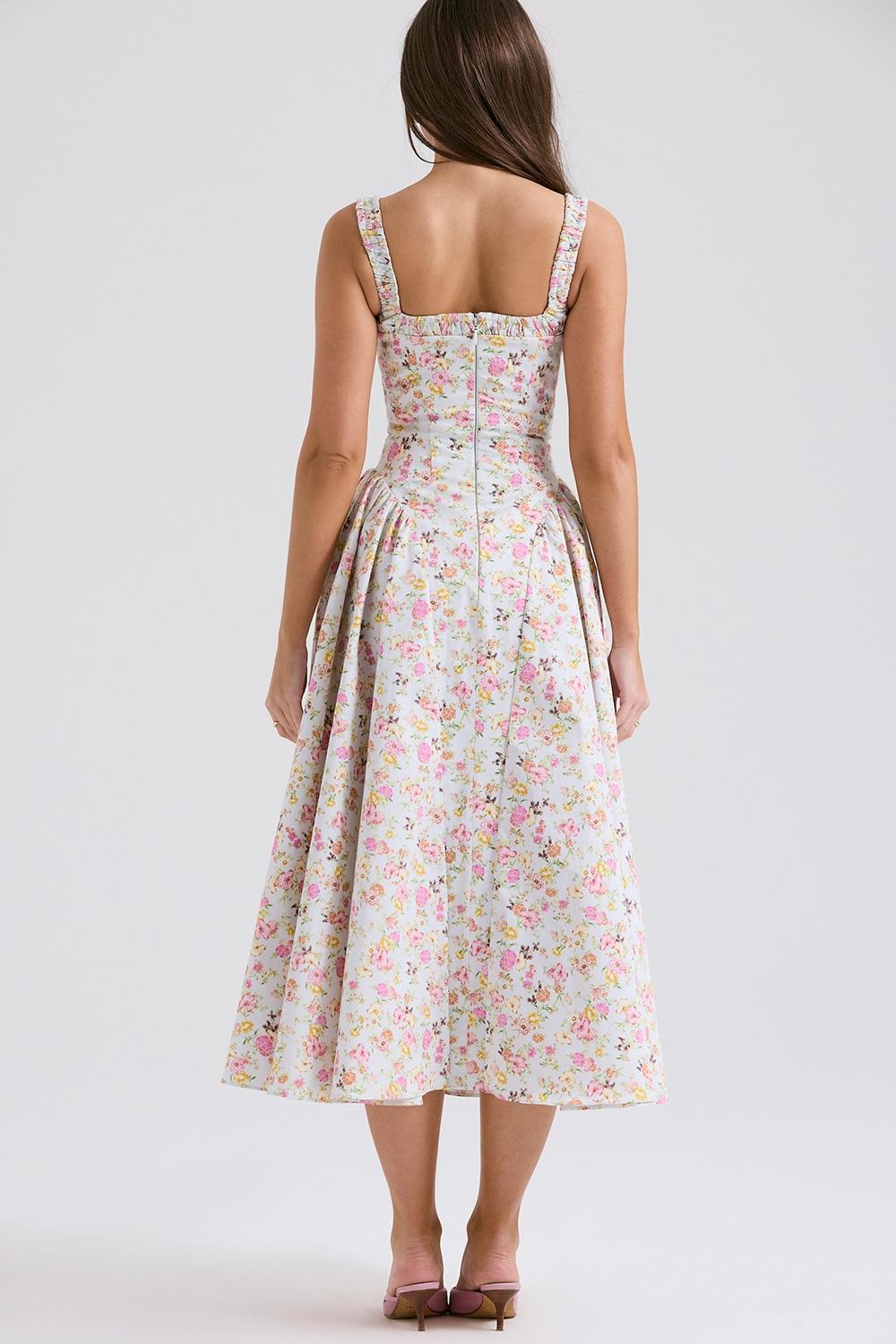Dorothy  pale blue meadow print cotton midi sundress Product Image