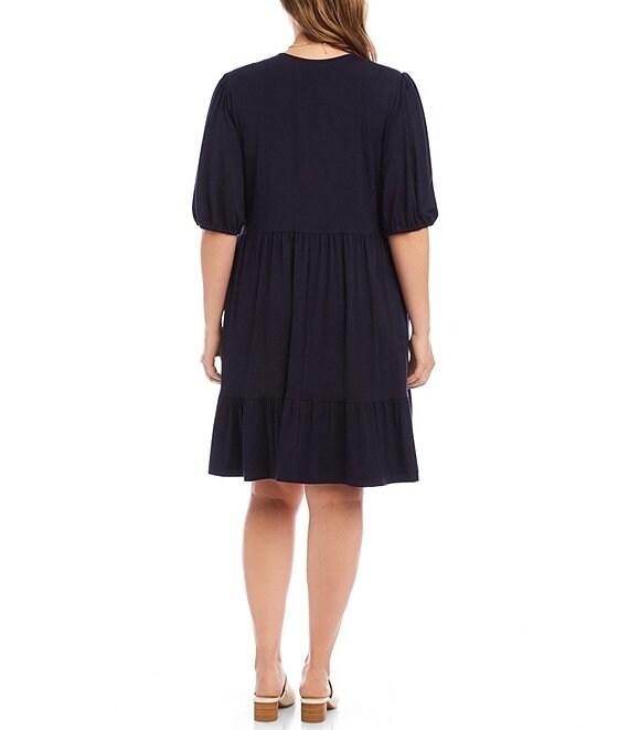 Karen Kane Plus Size V-Neck Short Sleeve A-Line Dress Product Image