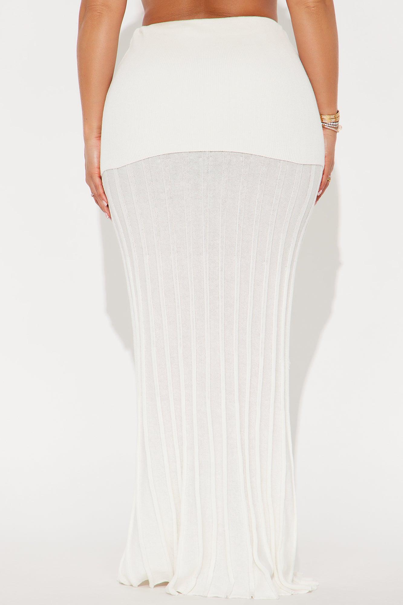 Lia Fold Over Waistband Maxi Skirt - Cream Product Image