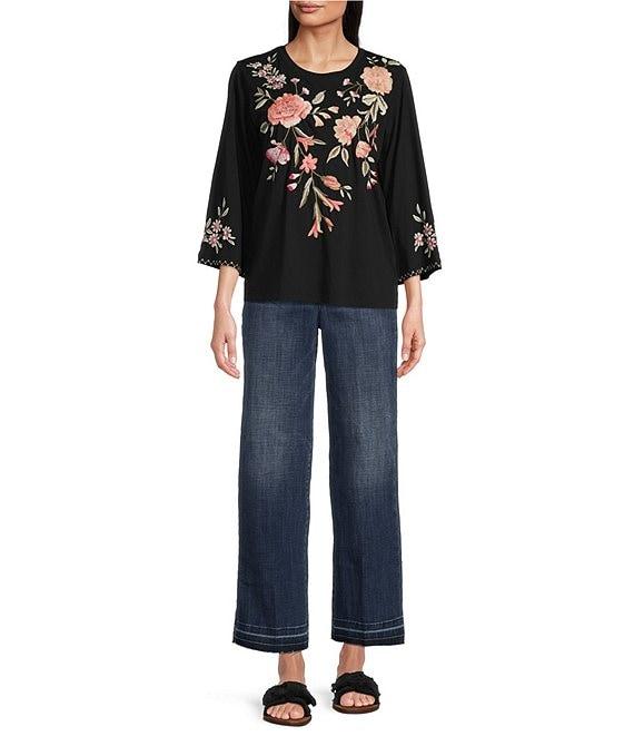 JOHNNY WAS Vienna Floral Embroidery Motif Long Kimono Sleeve Tee Product Image