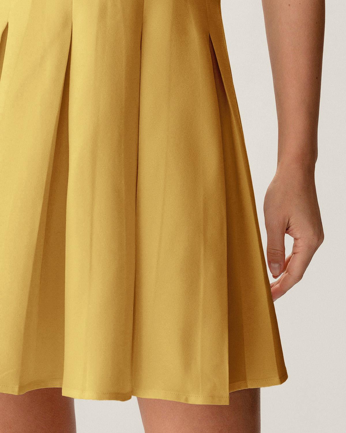 Yellow Button Pleated Mini Dress Product Image