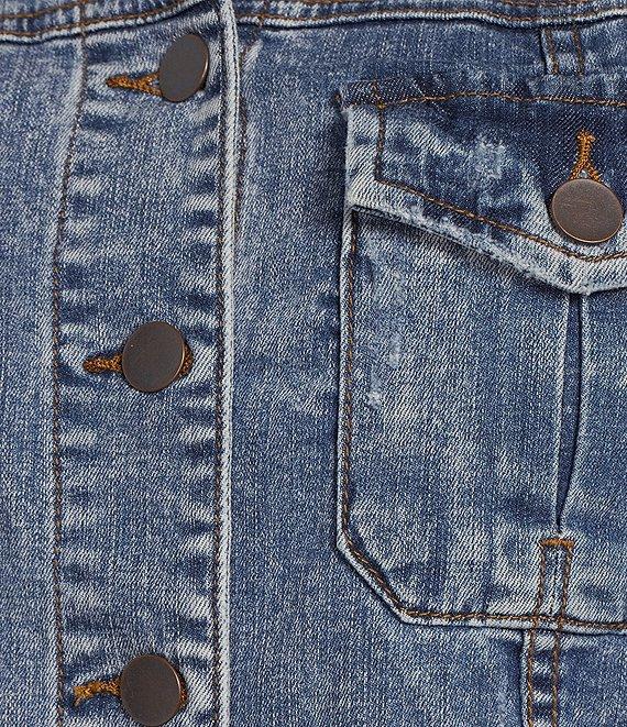 KUT from the Kloth Kara Notch Collar Long Sleeve Flap Pocket Frayed Hem Denim Jacket Product Image