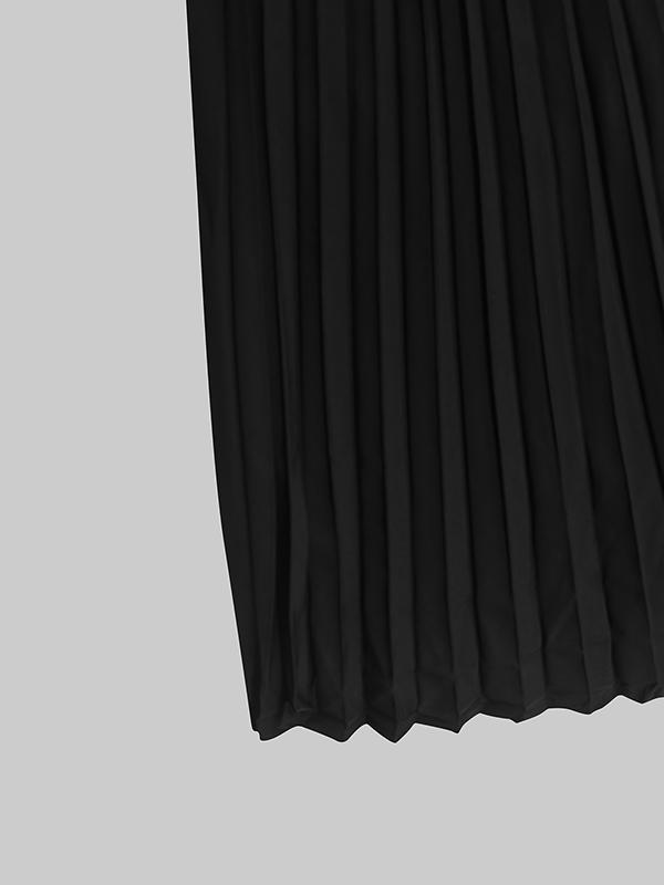 Bodycon Sleeveless Hollow Pleated Solid Color Split-Joint Mock Neck Maxi Dresses Product Image