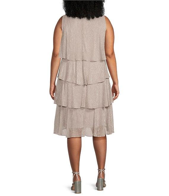 Ignite Evenings Plus Size Short Sleeve Embellished Crew Neck 2-Piece Jacket Dress Product Image