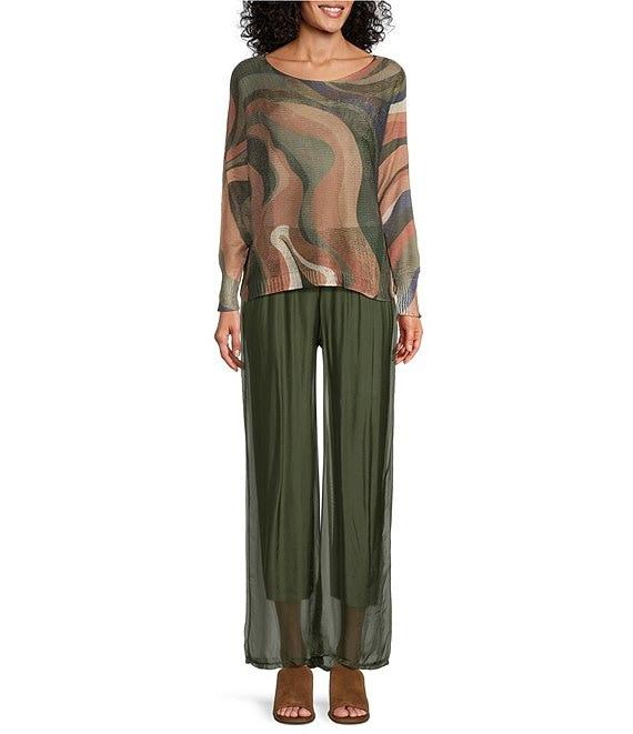 M Made in Italy Swirl Printed Scoop Neck Long Sleeve Knit Top Product Image