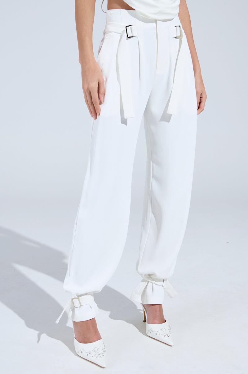 ZOE BUCKLE WAIST WIDE LEG PANTS Product Image