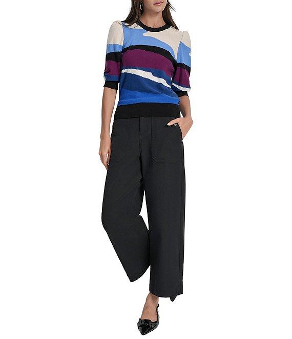 DKNY by Donna Karan Colorblock Knit Crew Neck Elbow Puff Sleeve Top Product Image