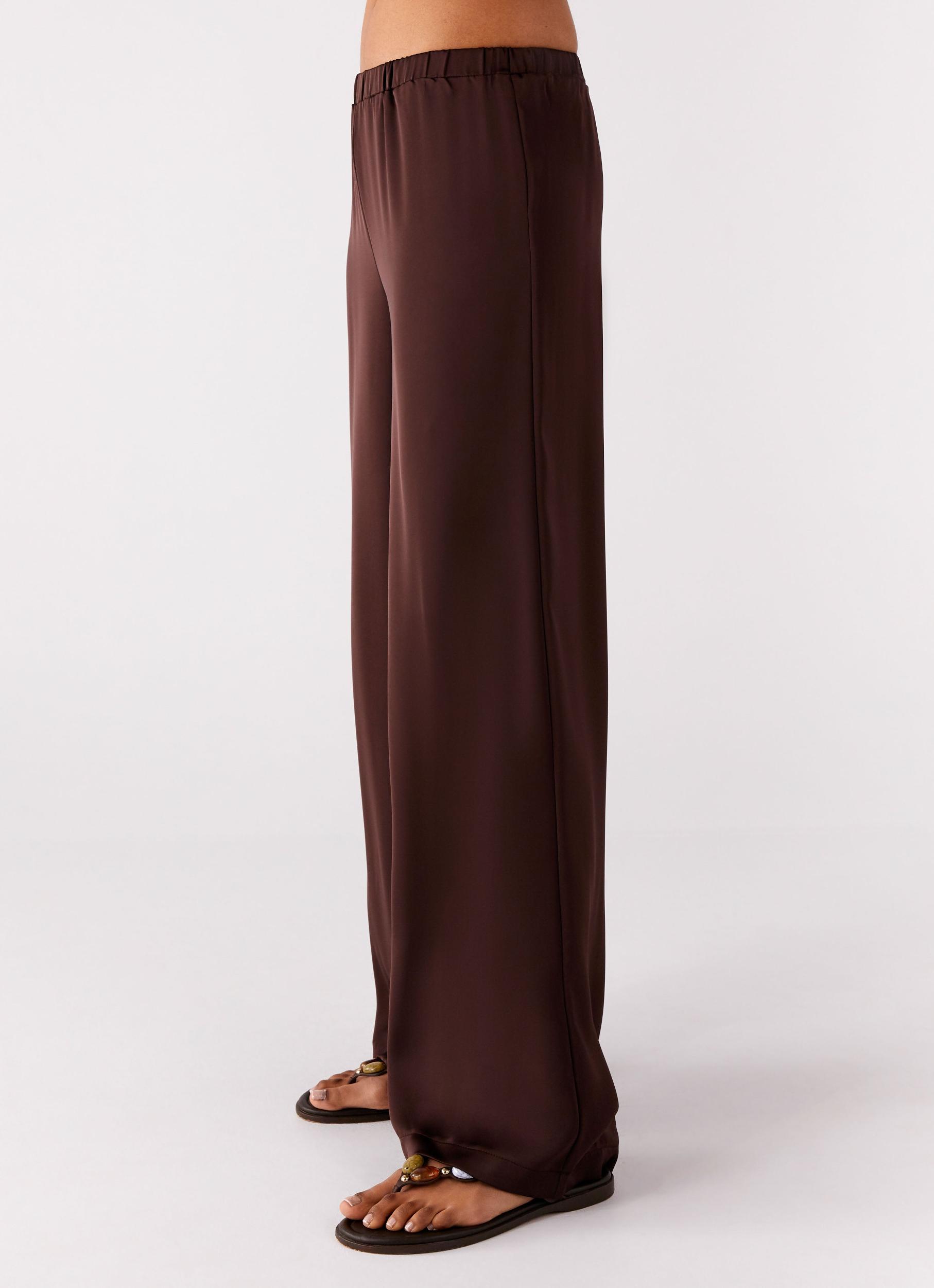 Palm Cove Satin Pants - Chocolate Product Image