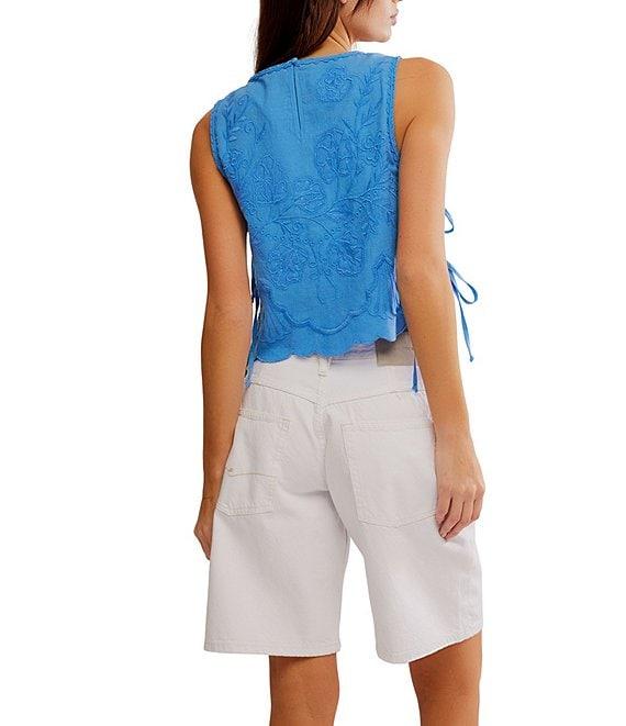 Free People Faded Gardens Floral Embroidery Scoop Neck Sleeveless Adjustable Side Tie Top Product Image