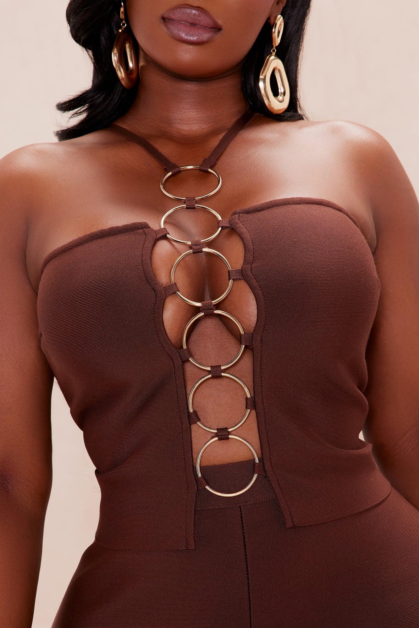 Hannah Bandage Flare Pant Set - Chocolate Product Image