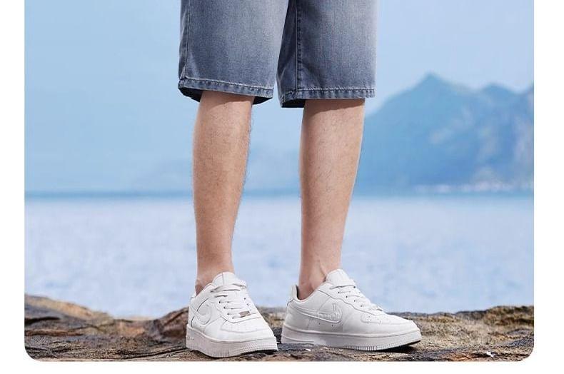 Mid Rise Washed Denim Shorts Product Image