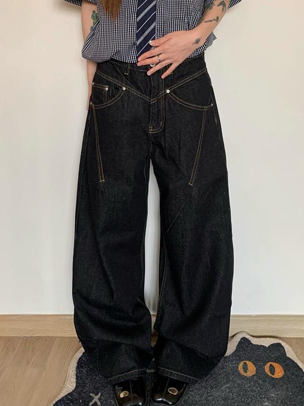 Retro Structure Original Cowhide Boyfriend Jeans Product Image