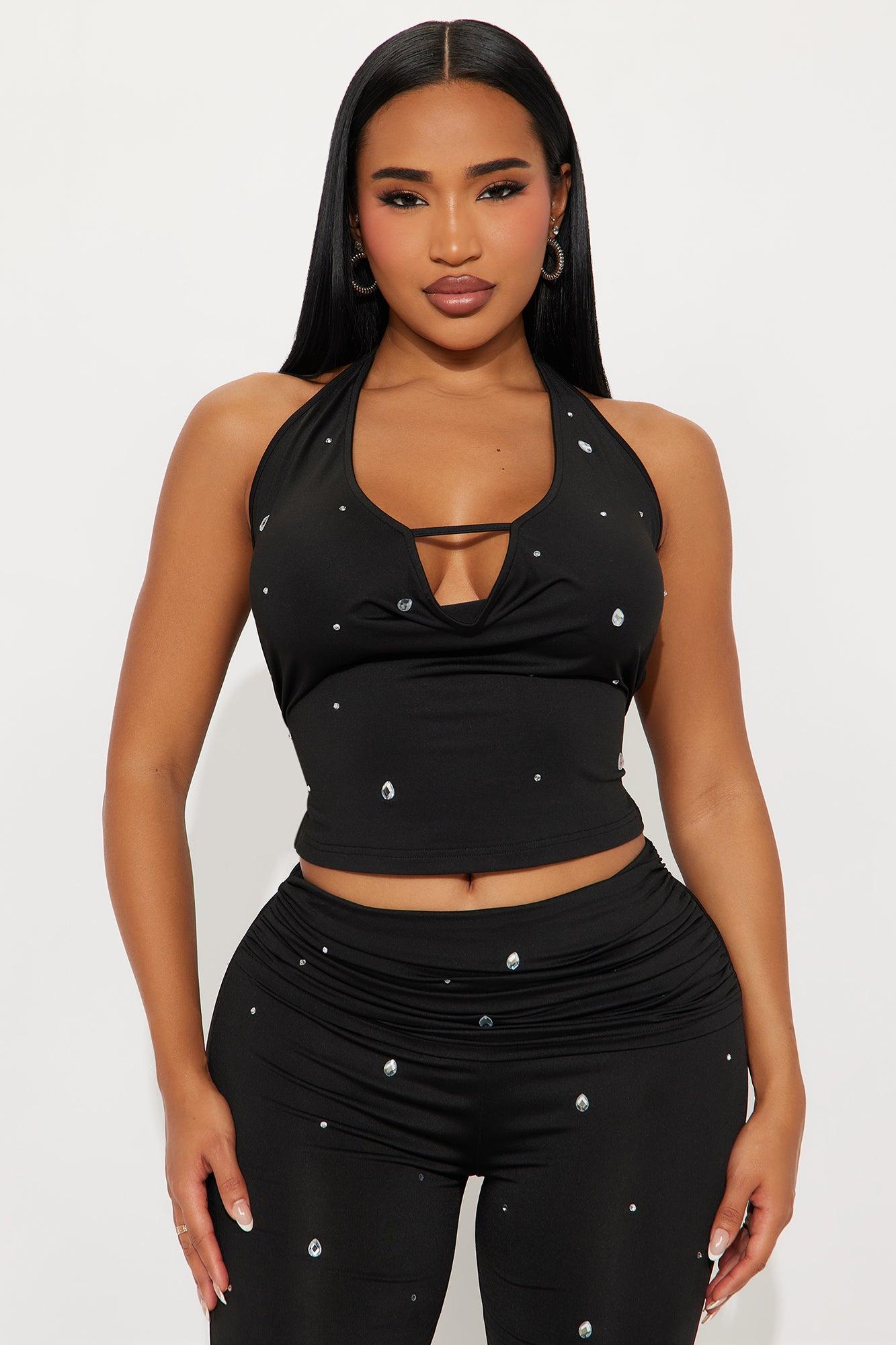 Shine Time Rhinestone Pant Set - Black Female Product Image
