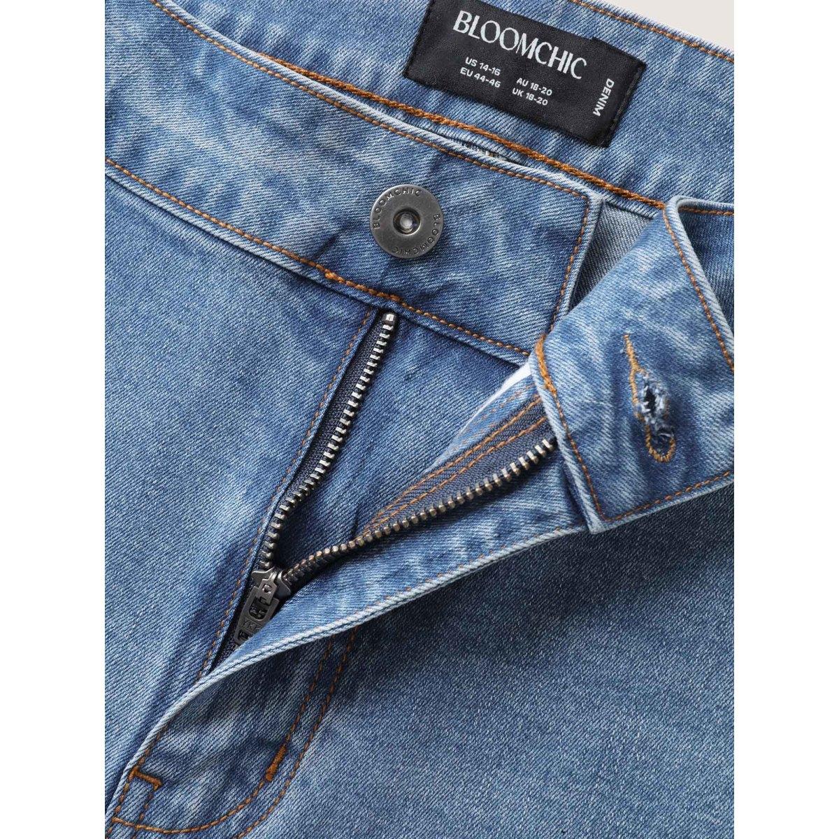 Plus Size Butt-Lift Bootcut Mid Rise Jeans Women Midblue Leisure High stretch Slanted pocket Jeans BloomChic 14/1X Product Image