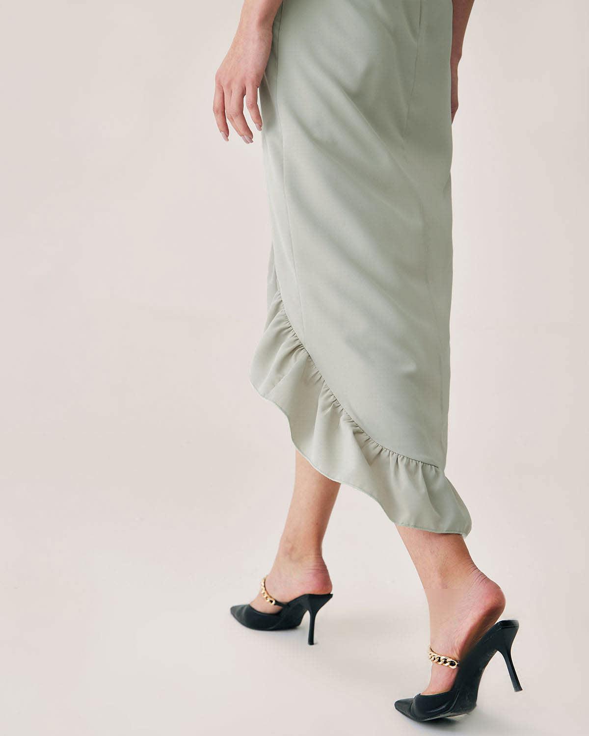 Green Ruffle Slit Slip Maxi Dress Product Image